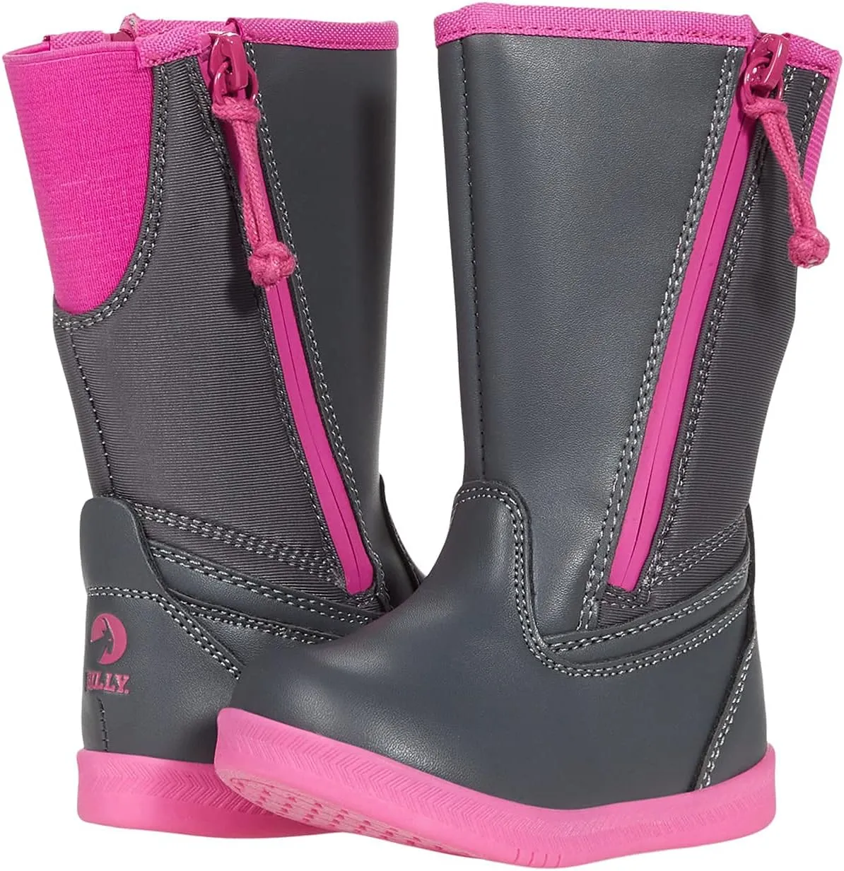 BILLY Footwear Kids Rain for Toddlers - Dual Zipper, Closed and Raised Round Toe, Water Resistant High Boots