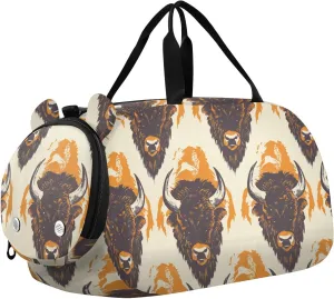 Bison Boy's Gym Duffel Bag with Shoes Compartment Multifunctional Overnight Travel Weekender Tote for Travel, Swimming, Dance, Ballet