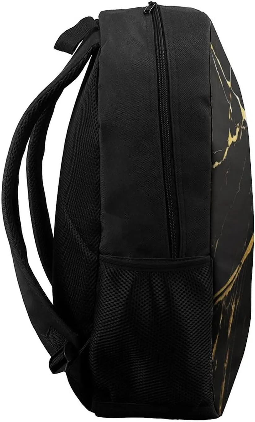 Black & Gold Marble Backpack with Adjustable Straps, Suitable for Travel Picnics Activities