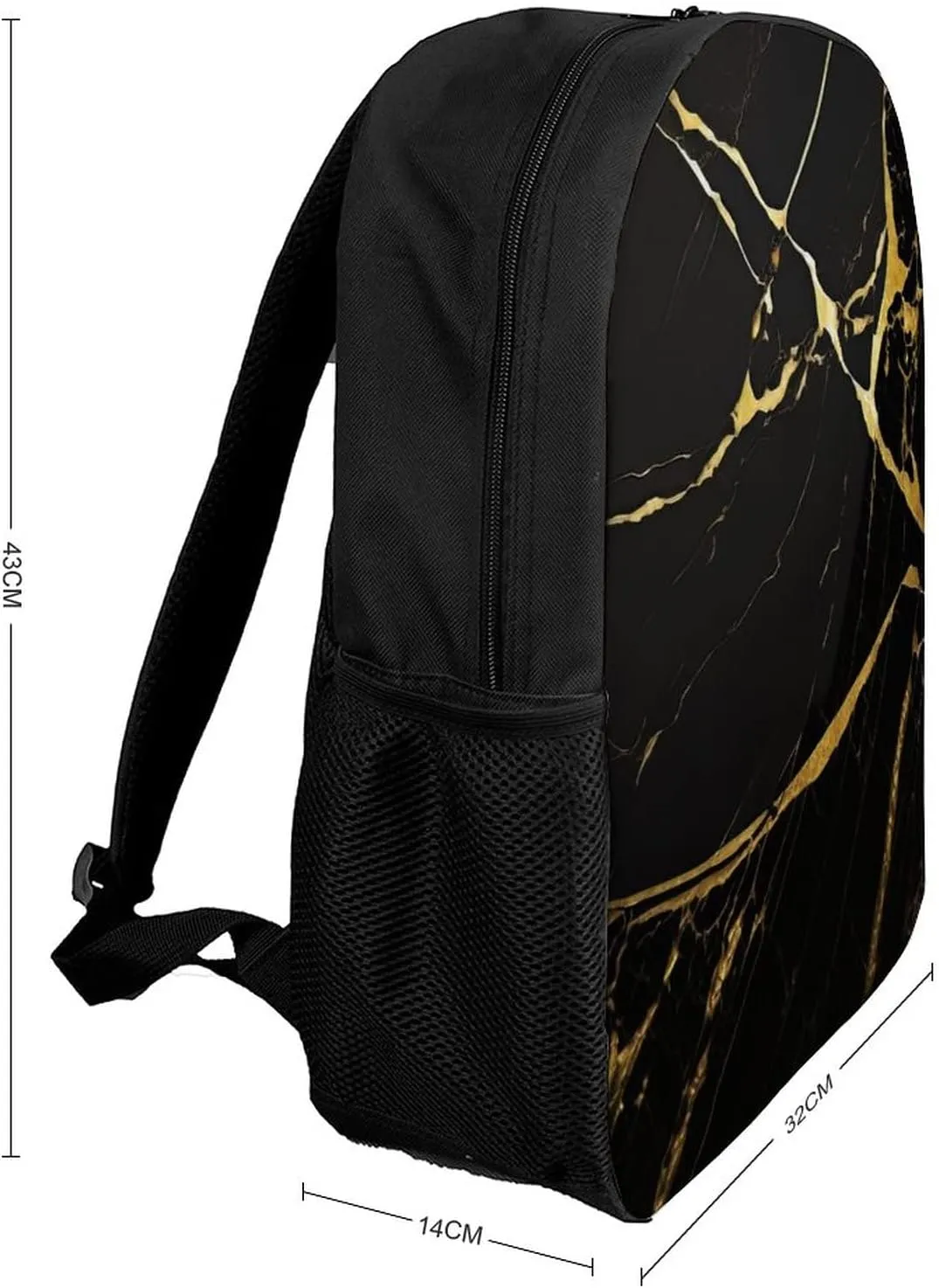 Black & Gold Marble Backpack with Adjustable Straps, Suitable for Travel Picnics Activities