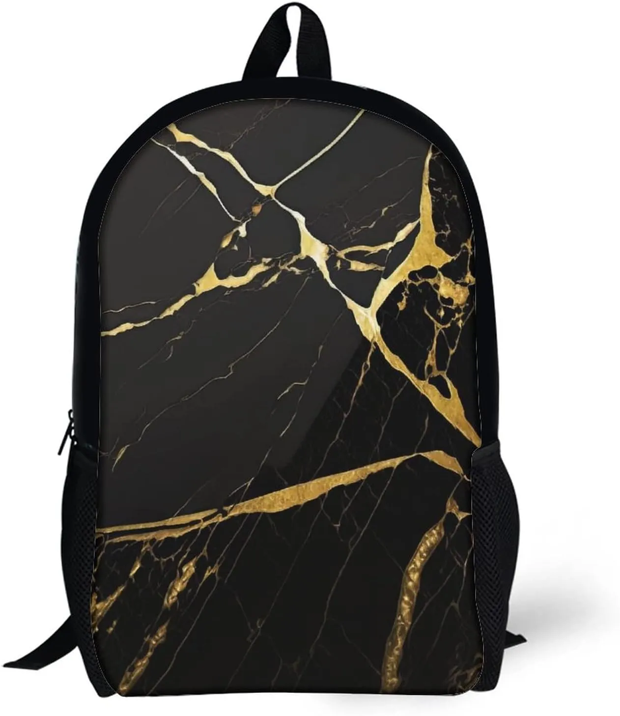Black & Gold Marble Backpack with Adjustable Straps, Suitable for Travel Picnics Activities