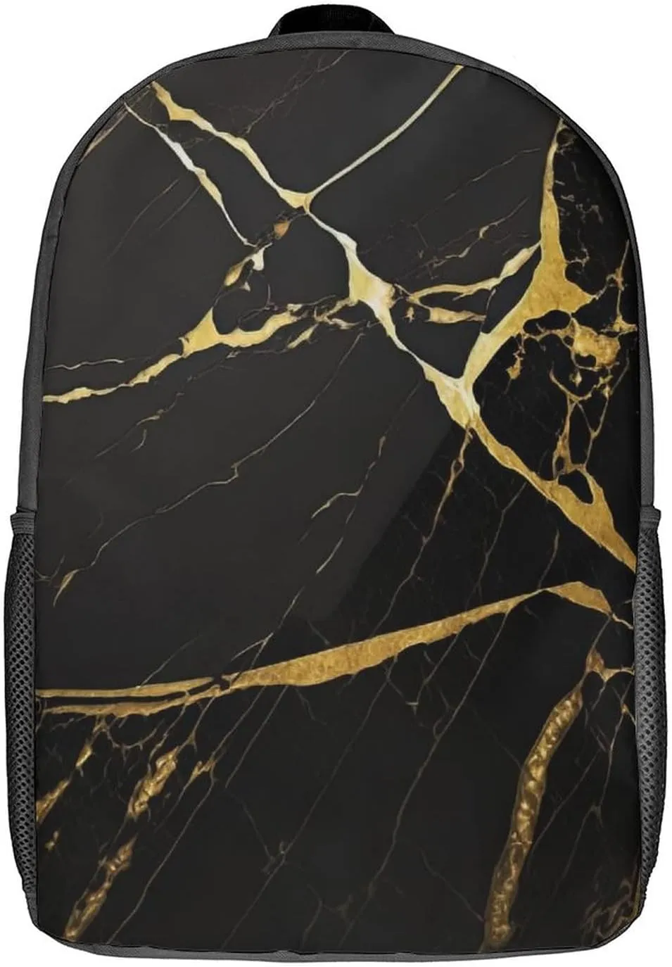 Black & Gold Marble Backpack with Adjustable Straps, Suitable for Travel Picnics Activities