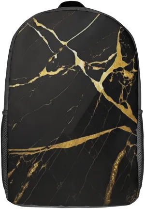 Black & Gold Marble Backpack with Adjustable Straps, Suitable for Travel Picnics Activities