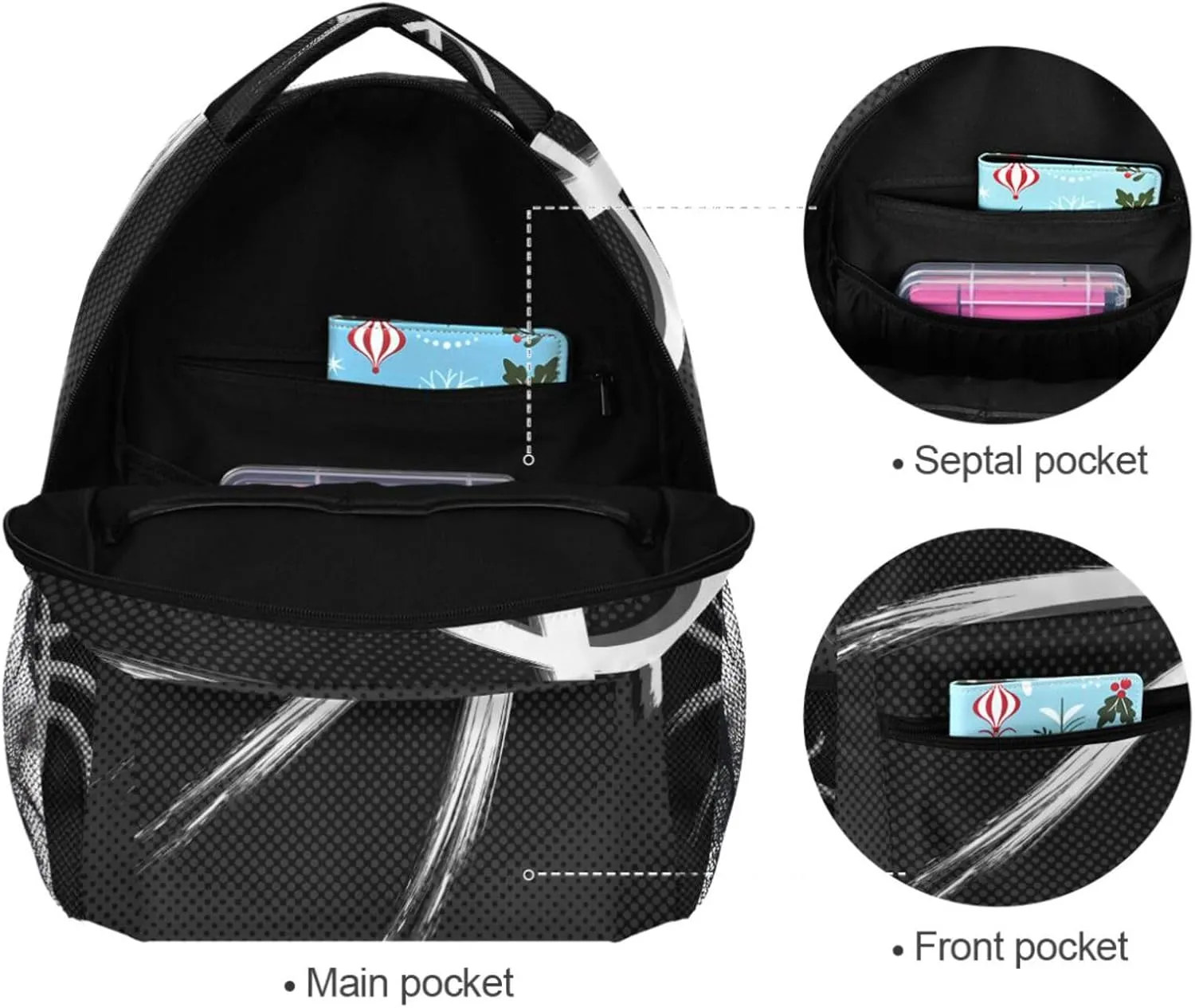 Black Basketball Backpack Bookbag Daypack Travel Hiking Camping School Laptop Bag