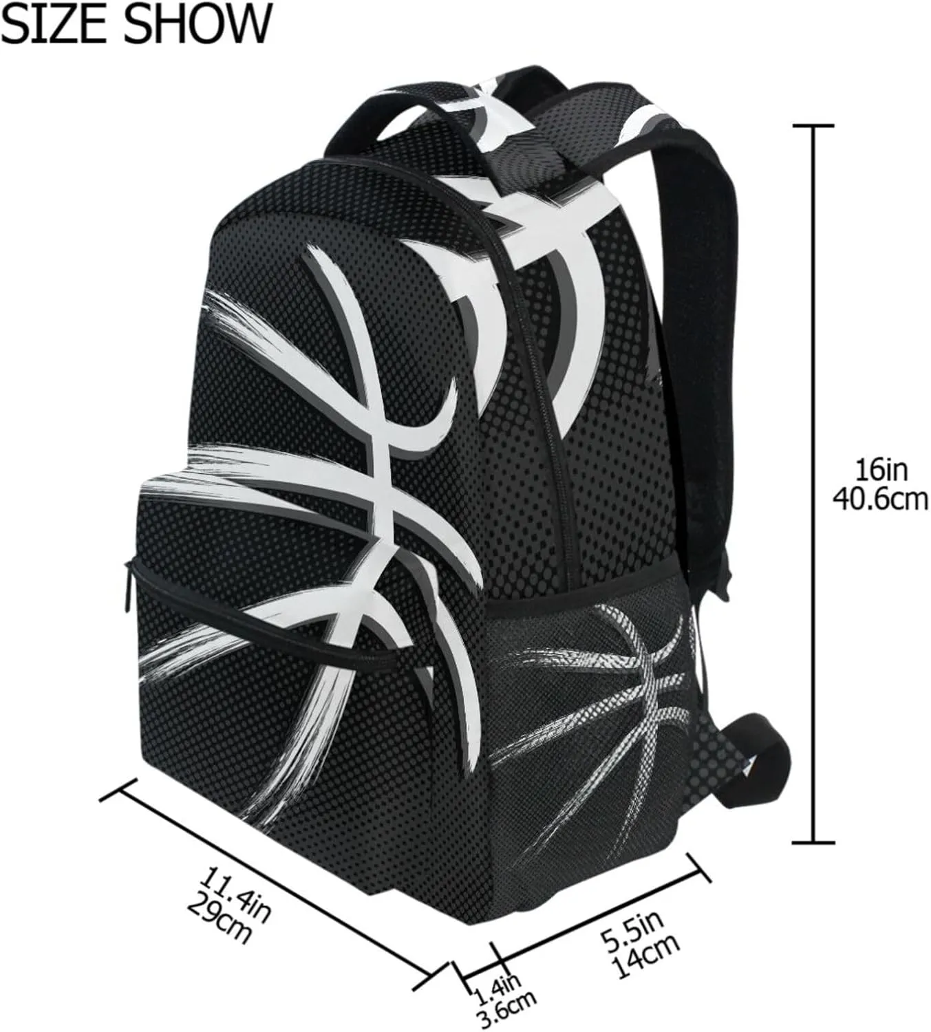 Black Basketball Backpack Bookbag Daypack Travel Hiking Camping School Laptop Bag