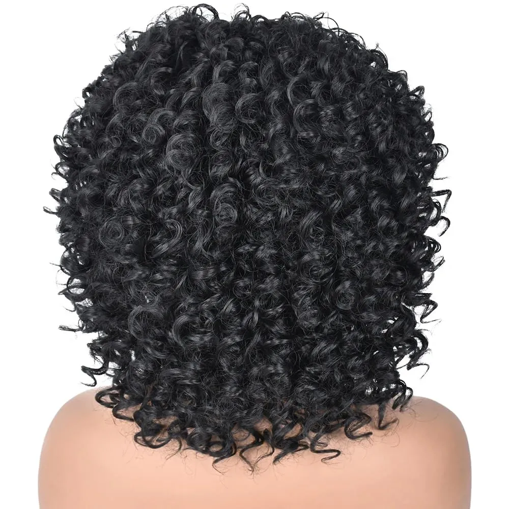 Black Curly Afro Wig for Women, Kinky Wigs for Black Women, Synthetic Natural Synthetic Curly Wig with Bangs