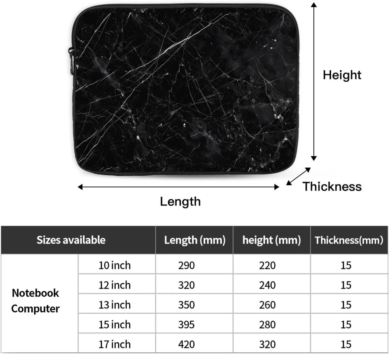 Black Marble Veins Laptop Inner Bag Laptop Sleeve Case Briefcase Carrying Laptop Cover