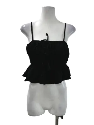 Black Ruched Sleeveless Blouse
