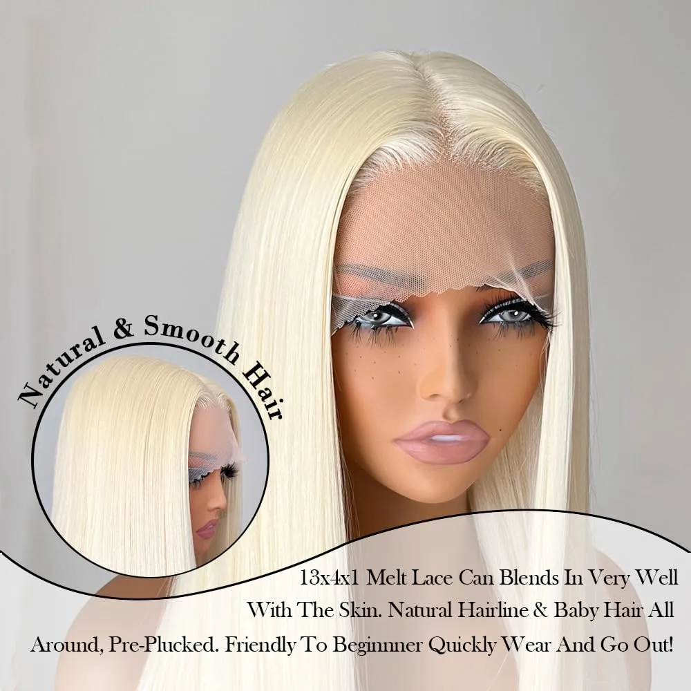 Blonde Lace Front 13x4x1 HD Lace Long Straight Glueless Wigs Pre Plucked White Blonde Wigs Yaki Straight Synthetic Lace Front Wig 26 Inch