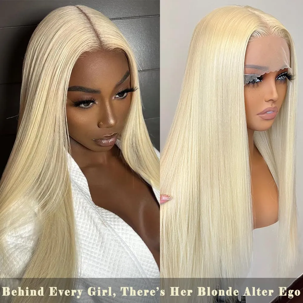 Blonde Lace Front 13x4x1 HD Lace Long Straight Glueless Wigs Pre Plucked White Blonde Wigs Yaki Straight Synthetic Lace Front Wig 26 Inch