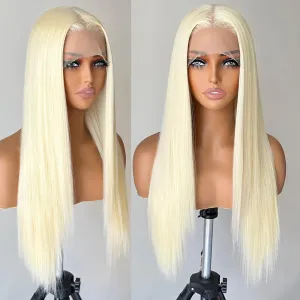 Blonde Lace Front 13x4x1 HD Lace Long Straight Glueless Wigs Pre Plucked White Blonde Wigs Yaki Straight Synthetic Lace Front Wig 26 Inch