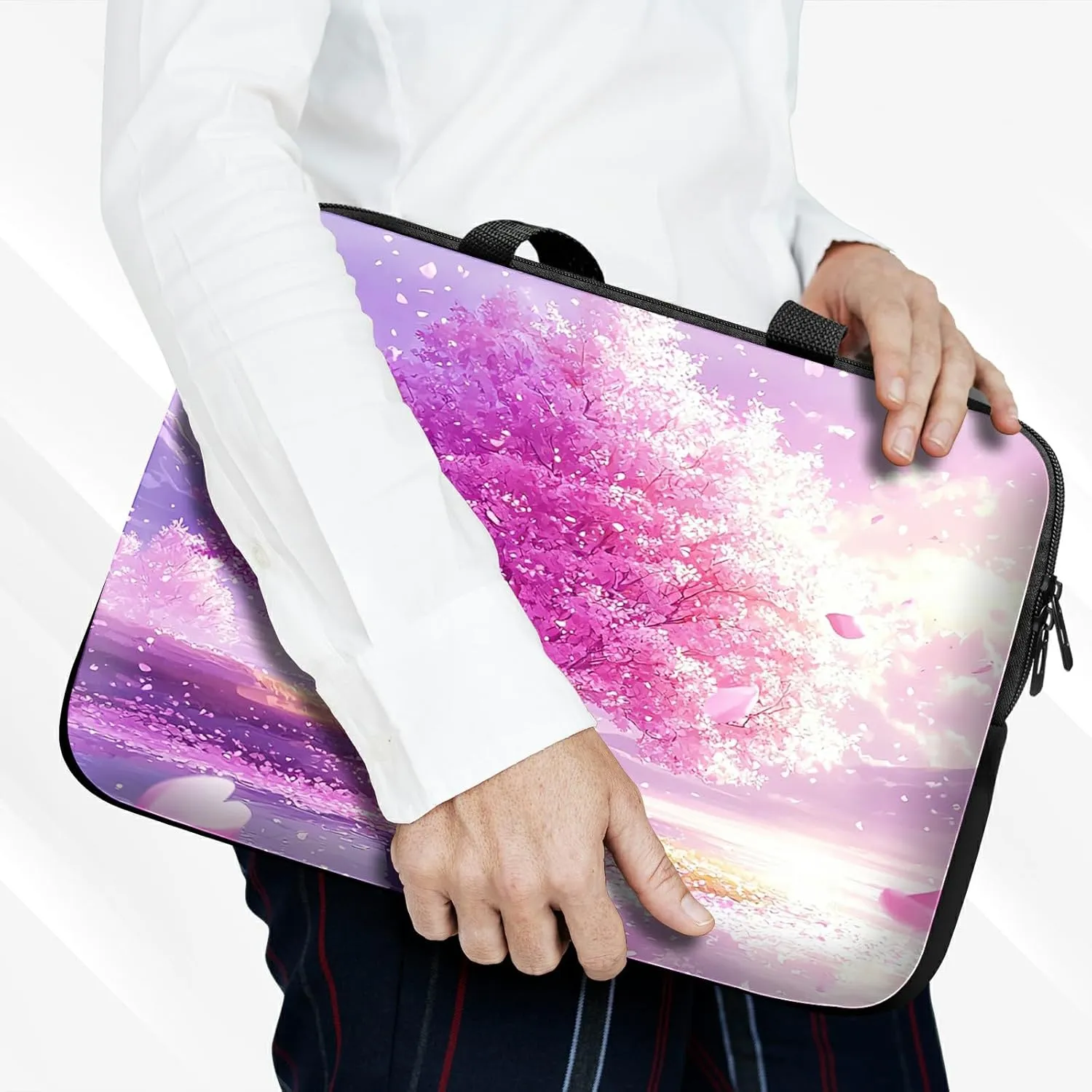 Blooming Cherry Blossoms Theme Laptop Sleeve Case Notebook Sleeve PC Messenger Bag Durable Travel Laptop Bag Handbag 13-14 Inch with Handle for Laptop/Notebook/Tablet Laptop