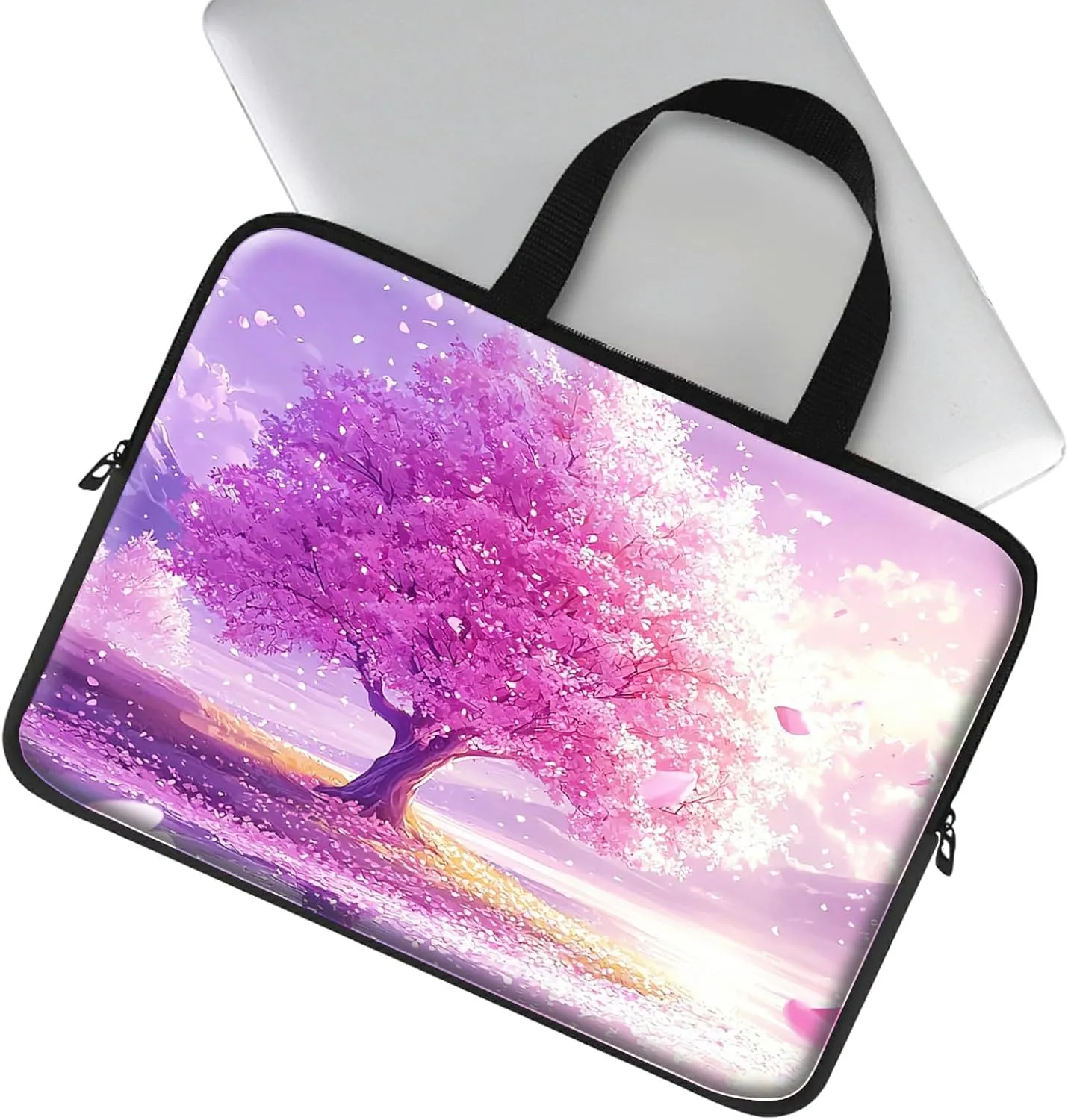 Blooming Cherry Blossoms Theme Laptop Sleeve Case Notebook Sleeve PC Messenger Bag Durable Travel Laptop Bag Handbag 13-14 Inch with Handle for Laptop/Notebook/Tablet Laptop