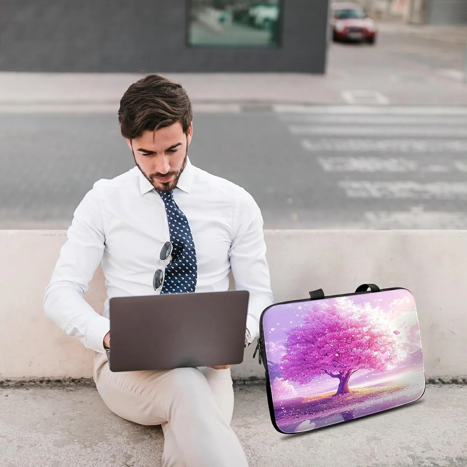 Blooming Cherry Blossoms Theme Laptop Sleeve Case Notebook Sleeve PC Messenger Bag Durable Travel Laptop Bag Handbag 13-14 Inch with Handle for Laptop/Notebook/Tablet Laptop