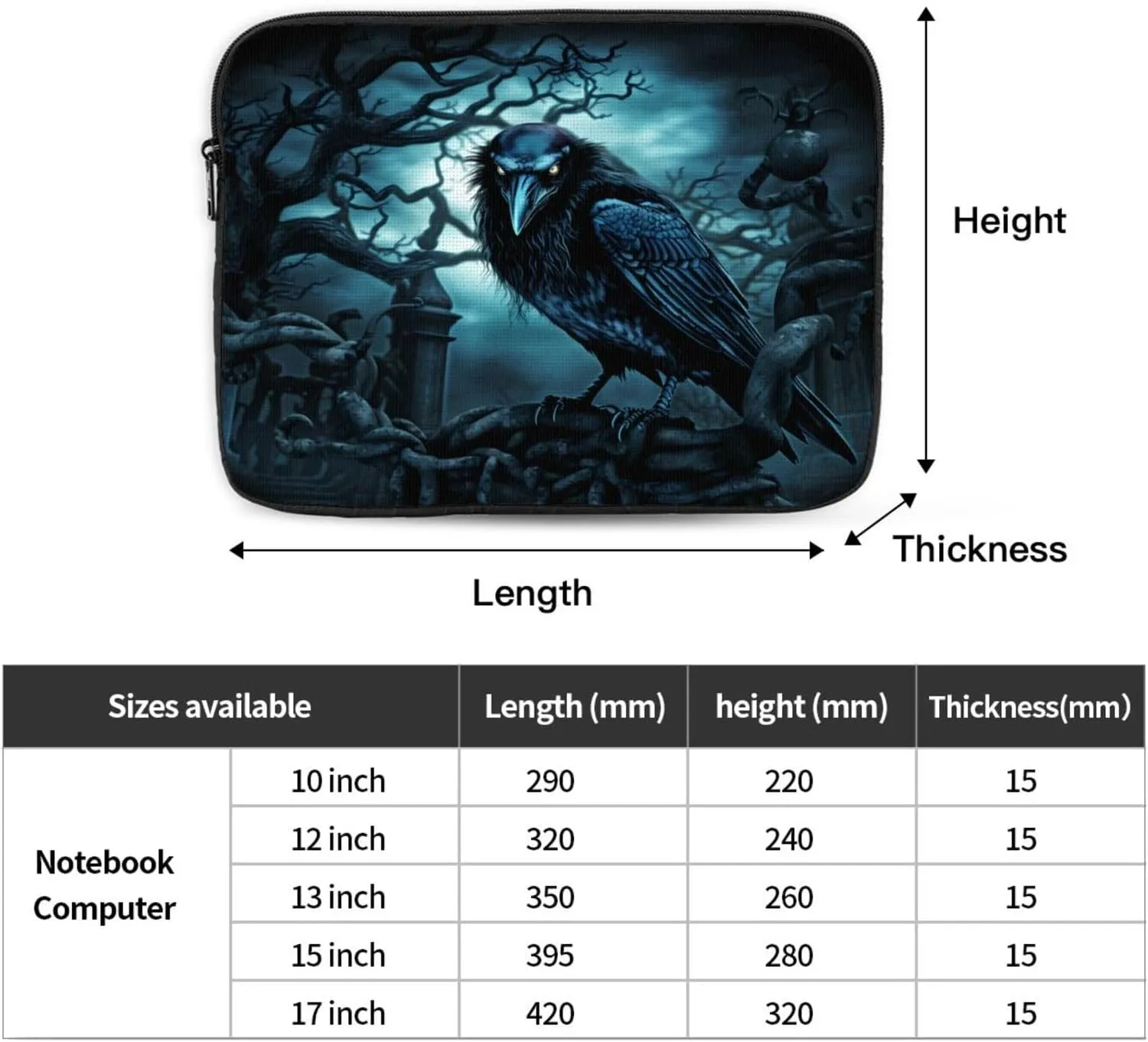 Blue Black Crow Pattern Shockproof Portable Laptop 17 inch Sleeve Bag for Men and Women - Ideal for Business Travel, School, and Daily Use