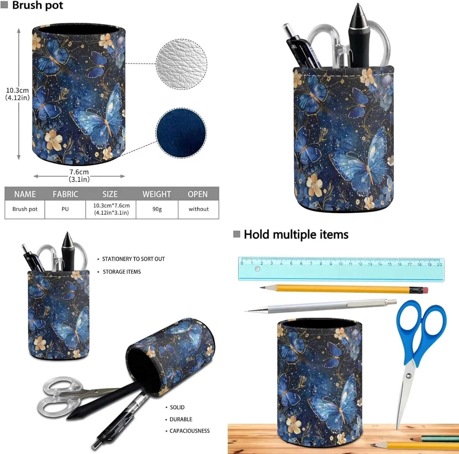 Blue Butterfly Girls Bookbag Backpack and Lunch Box Set Lightweight School Backpack Boys Preschool Backpack 17'' Aesthetic Bookbag To Store Pens,Crayon Box,Snacks,and Toys