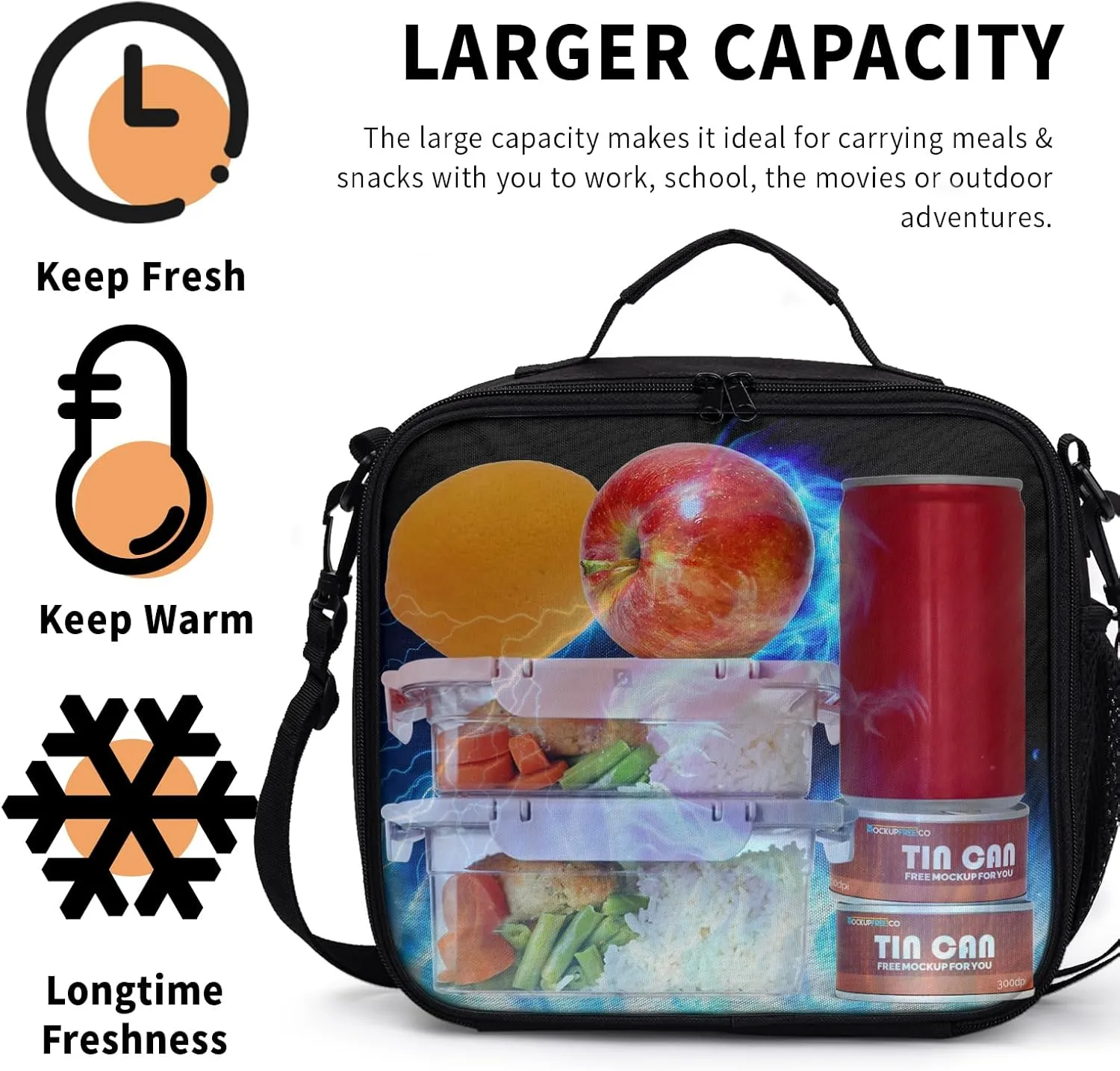 Blue Lightning Pattern Lunch Bag Blue Fire Dragon Lunch Boxes for Women/Man Office Work Travel, School, Work, Picnic, Durable Reusable Insulated Large Lunch Tote Bag with Adjustable Shoulder Strap