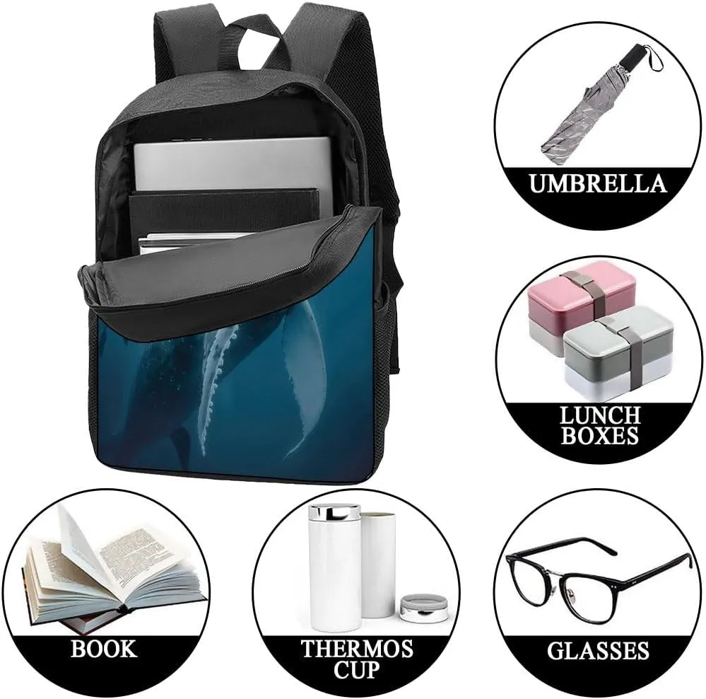 Blue Whale Backpack Casual Daypack Wild Animal Print Laptop Bag Bookbag for Work Travel Hiking 17 Inch Style 4
