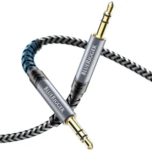 BlueRigger 3.5mm Stereo Audio Cable (25FT, 24K Gold Plated Jack, Auxiliary Cable, Male to Male, Hi-Fi Sound) – Aux Cord for Headphones, Home Car Stereo, Speaker, Amplifier, Phones, Tablets, Laptops