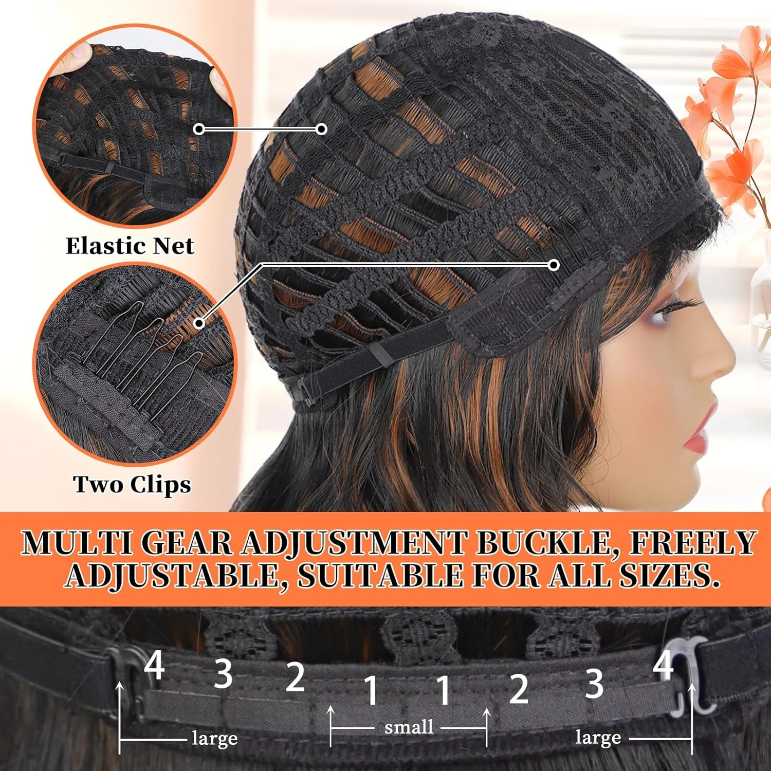Bob Wavy Wigs With Bangs, Black Mixed Brown Wigs for Women Short Curly Wavy Wigs with Highlights, Natural Looking Shoulder Length Womens Wig for Daily Party Use
