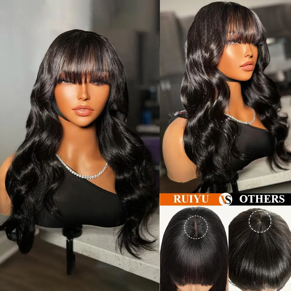 Body Wave 2x4 Lace Closure Wigs Human Hair Wigs with Bangs for Black Women Wear and Go Glueless Wig with Bangs 180% Density Front 100% Brazilian Virgin Human Hair 24 Inch