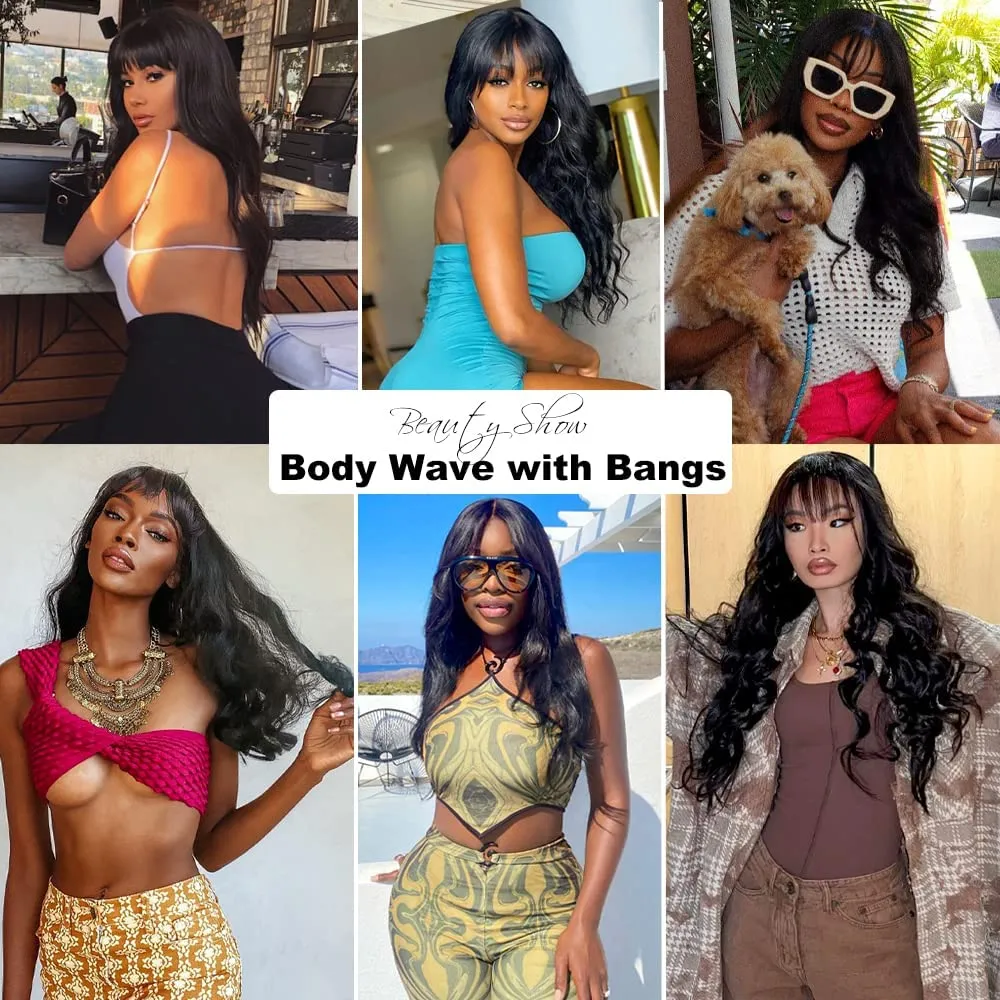 Body Wave 2x4 Lace Closure Wigs Human Hair Wigs with Bangs for Black Women Wear and Go Glueless Wig with Bangs 180% Density Front 100% Brazilian Virgin Human Hair 24 Inch