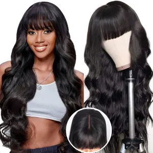 Body Wave 2x4 Lace Closure Wigs Human Hair Wigs with Bangs for Black Women Wear and Go Glueless Wig with Bangs 180% Density Front 100% Brazilian Virgin Human Hair 24 Inch