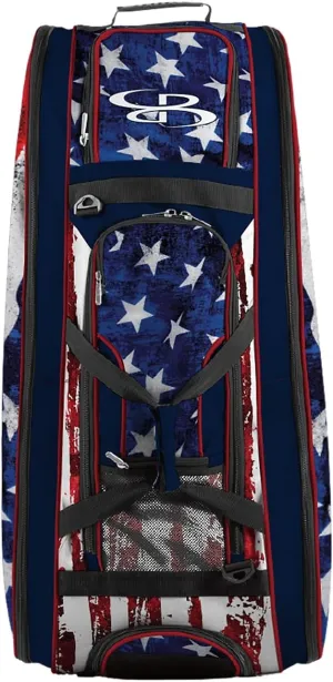 Boombah Beast Rolling Bat Bag 2.0-40" x 14" x 13" - USA Stars & Stripes Navy/Red/White - Holds 8 Bats, Glove and Shoe Compartments
