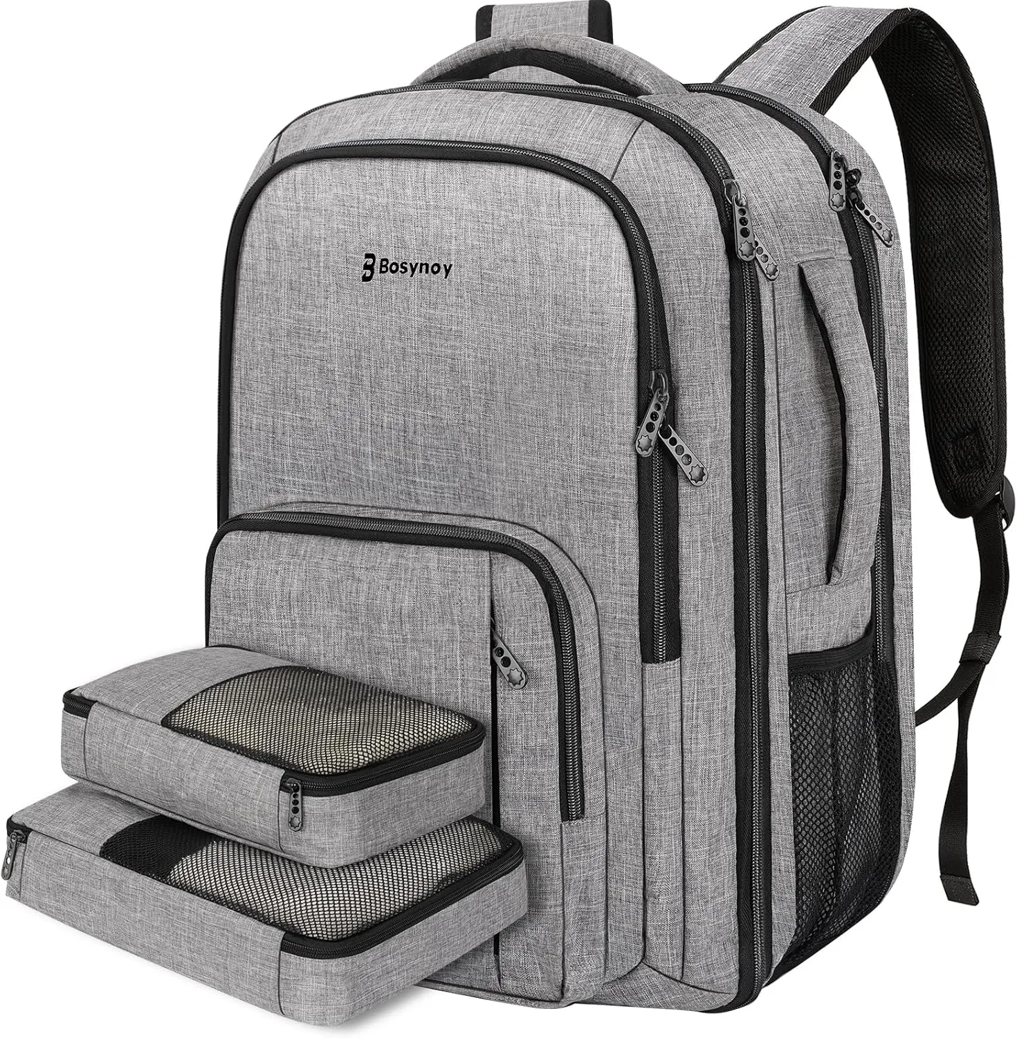 Bosynoy Travel Backpack for Women Airline Approved, Extra Large Carry on Backpack for Men TSA Approved Backpack with 2 Packing Cubes College Backpack Fits 17 Inch Laptop 50L