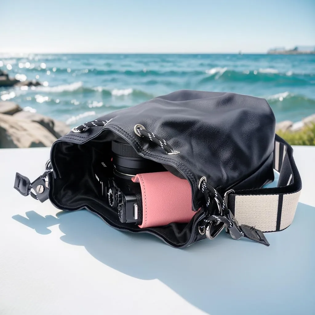 Bowan Small Camera Bag,Camera casing bag,Soft Cute Camera Pouch Handbag compatible with Mirrorless Cameras/Nikon/Canon/Sony/Fuji Camera Case (black, Small)