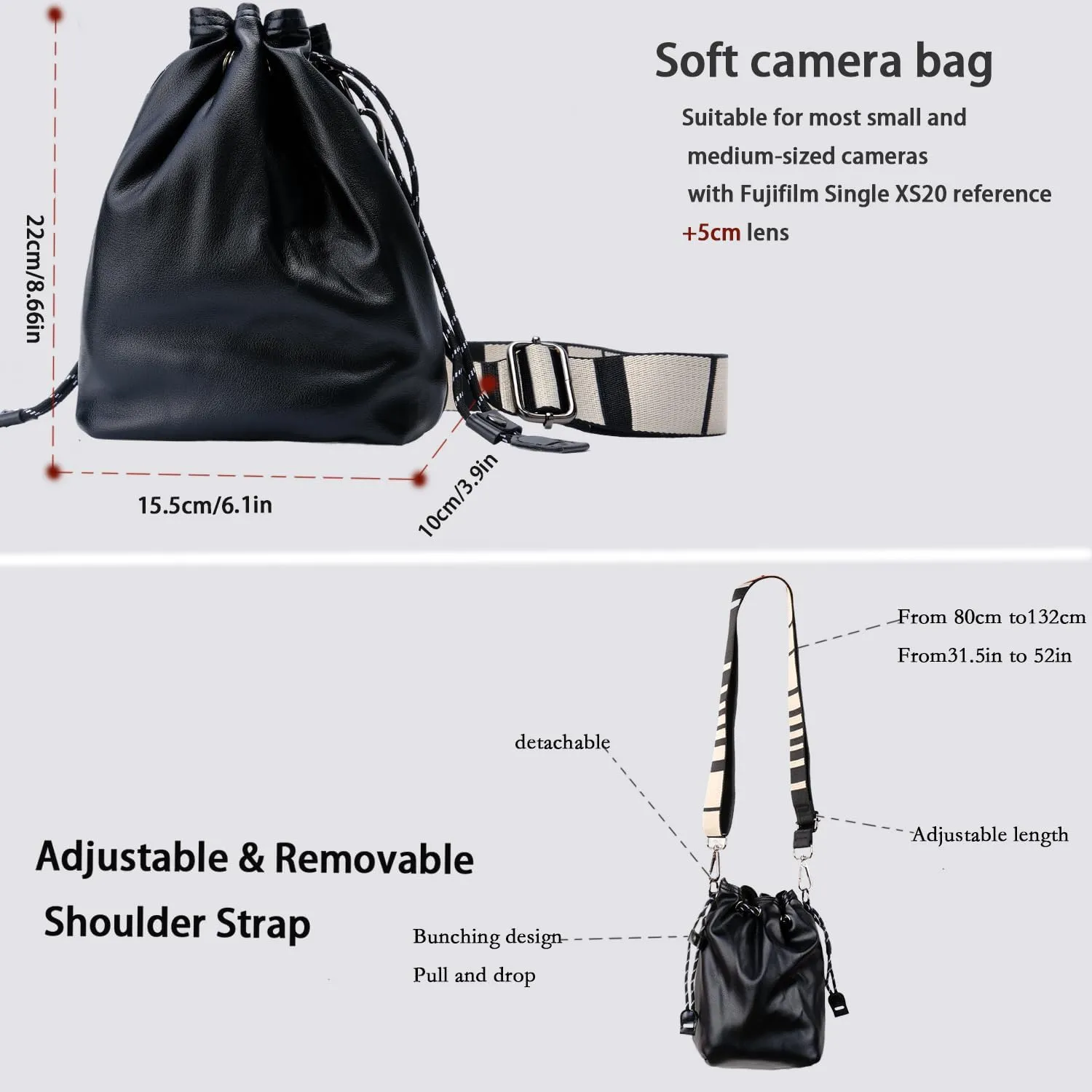 Bowan Small Camera Bag,Camera casing bag,Soft Cute Camera Pouch Handbag compatible with Mirrorless Cameras/Nikon/Canon/Sony/Fuji Camera Case (black, Small)