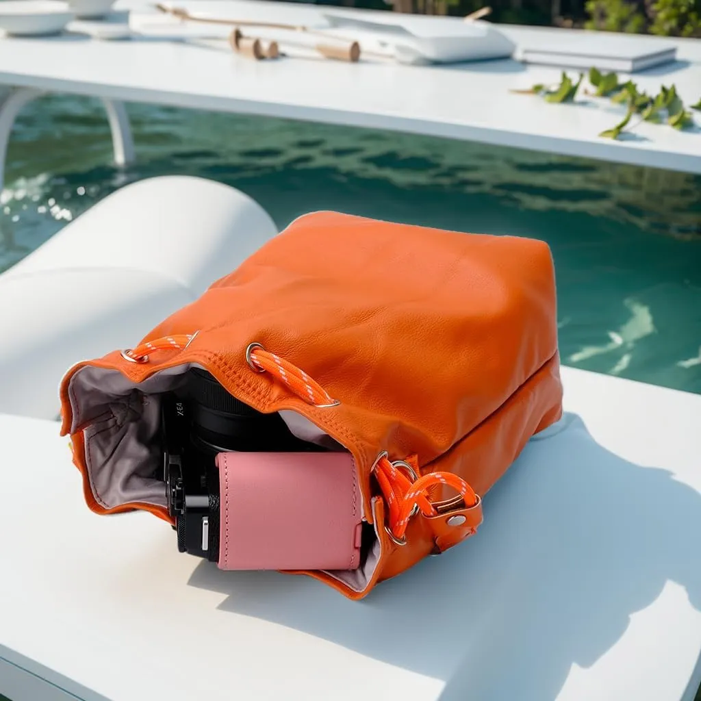 Bowan Small Camera Bag,Camera casing bag,Soft Cute Camera Pouch Handbag compatible with Mirrorless Cameras/Nikon/Canon/Sony/Fuji Camera Case (orange, Small)