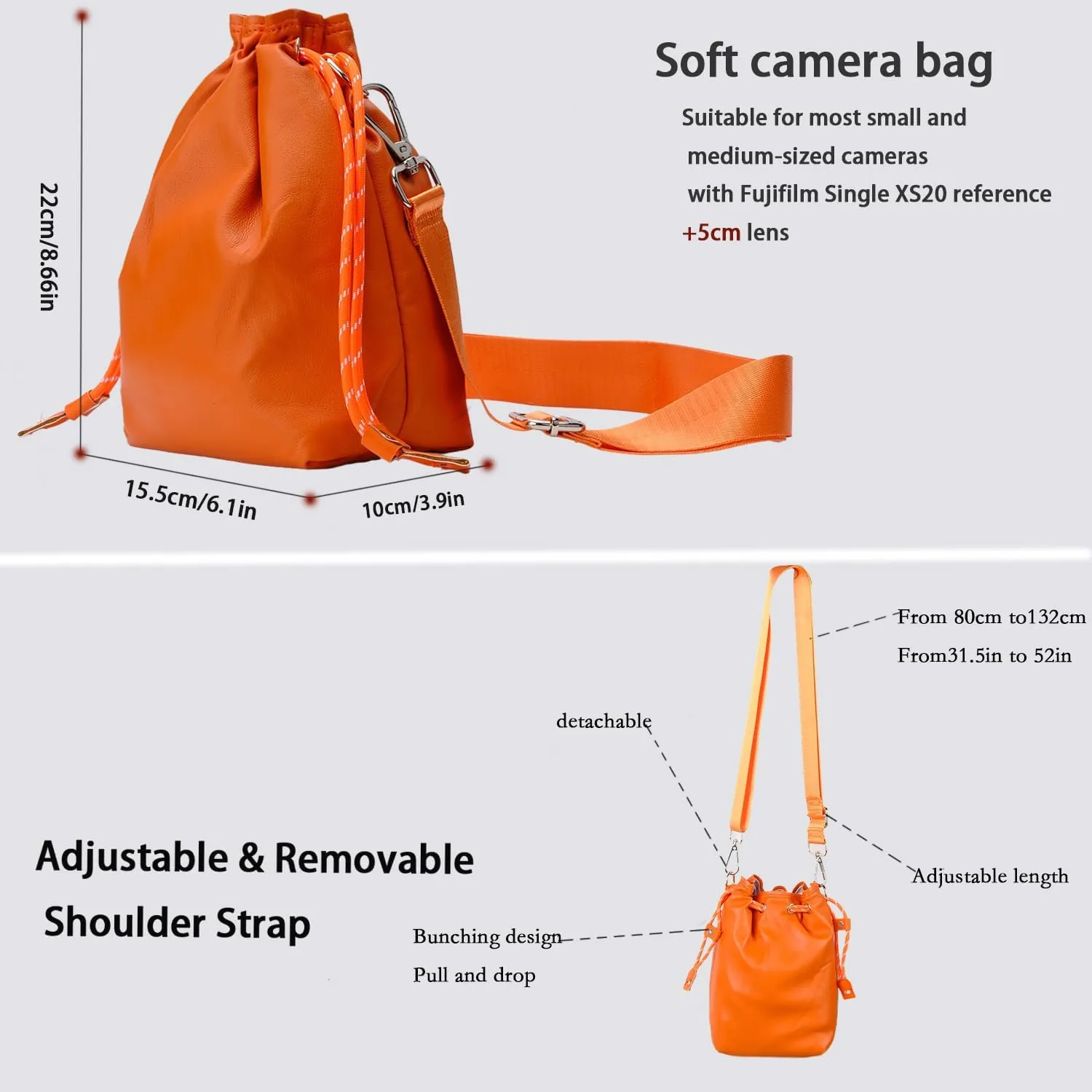Bowan Small Camera Bag,Camera casing bag,Soft Cute Camera Pouch Handbag compatible with Mirrorless Cameras/Nikon/Canon/Sony/Fuji Camera Case (orange, Small)
