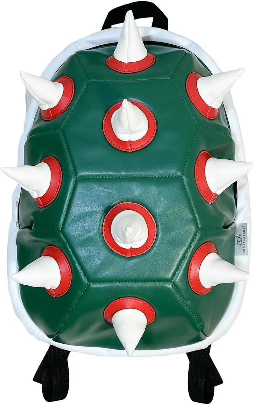 Bowsette Koopa Cosplay Props White Spiked Laptop Backpack, 14 Inch,Green Turtle Shell Cosplay Backpack