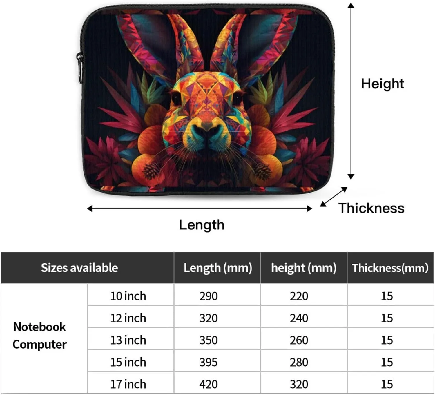 Brightly Colored Rabbit Laptop Inner Bag Laptop Sleeve Case Briefcase Carrying Laptop Cover