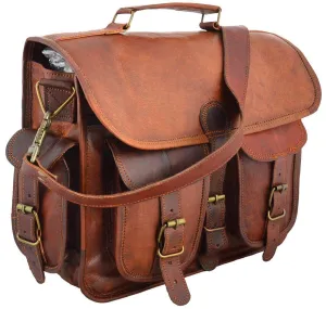 Brown 100% Leather Messenger Bag for Laptop Handmade Briefcase Satchel Mens Crossbody Laptop Bag (11x15 Inches)