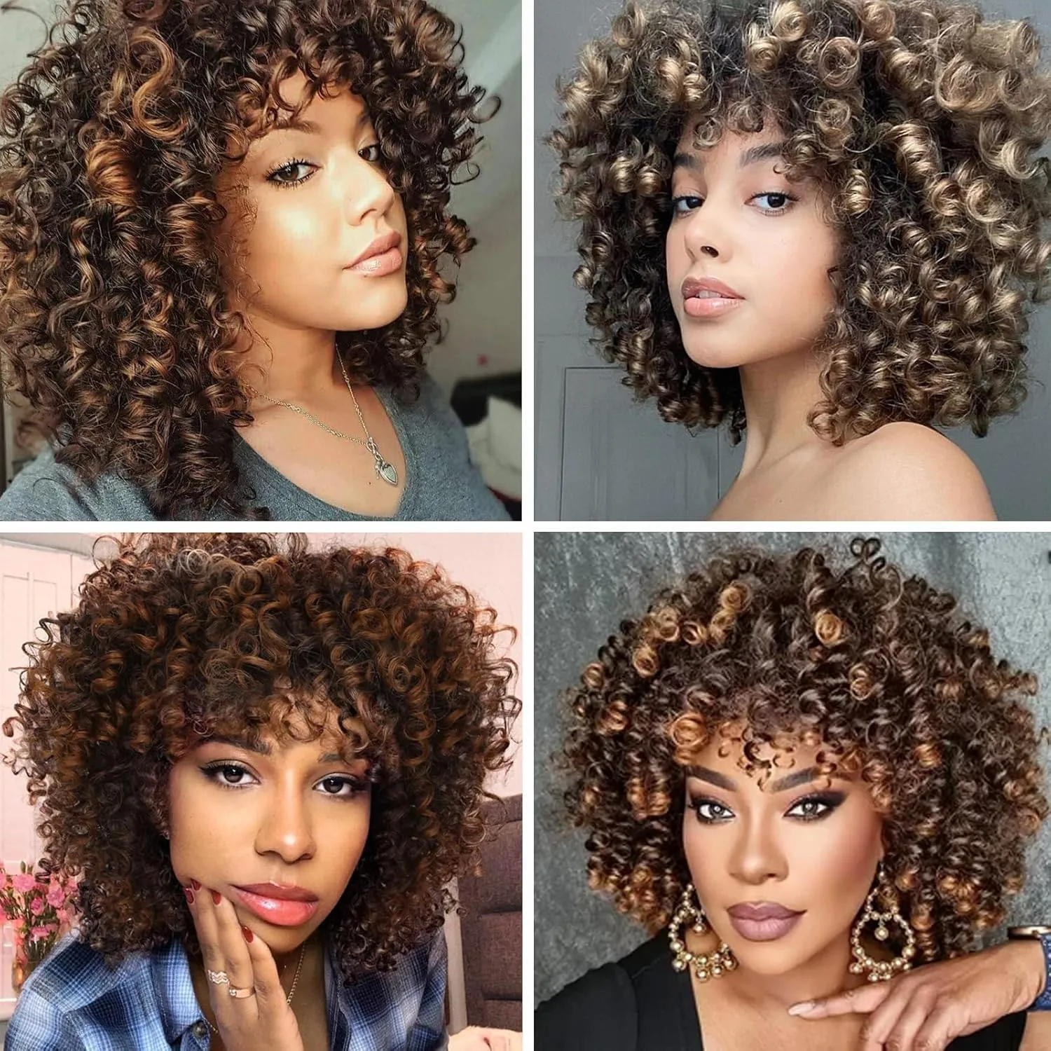 Brown Afro Kinky Wig for Black Women,Short Curly Wig Synthetic Heat Resistant Hair for Daily Party Halloween Use