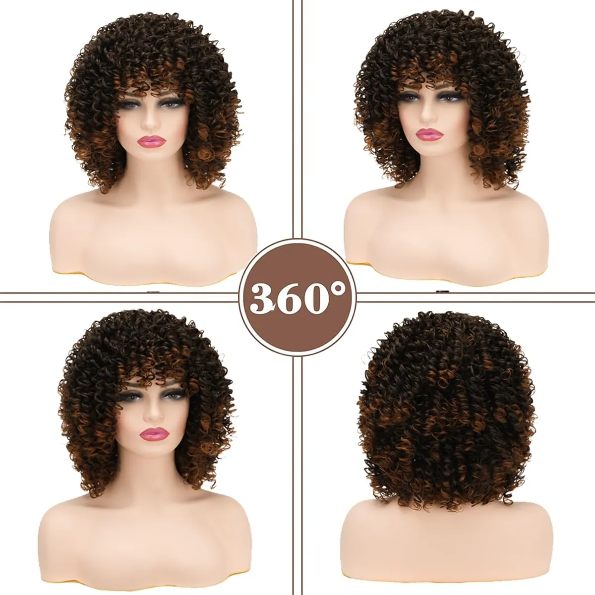 Brown Afro Kinky Wig for Black Women,Short Curly Wig Synthetic Heat Resistant Hair for Daily Party Halloween Use