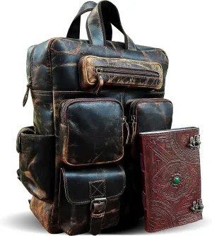 Buffalo Leather Backpack Multi Pockets Daypack Travel Laptop Bag for Men Women