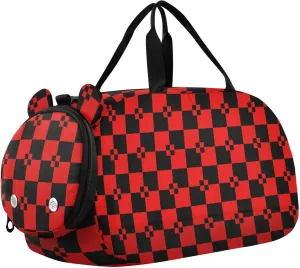 Buffalo Plaid Black Red Small Gym Bag with Shoes Compartment Lightweight Weekender Overnight Dance Bag for School Practice, Sports, Travel