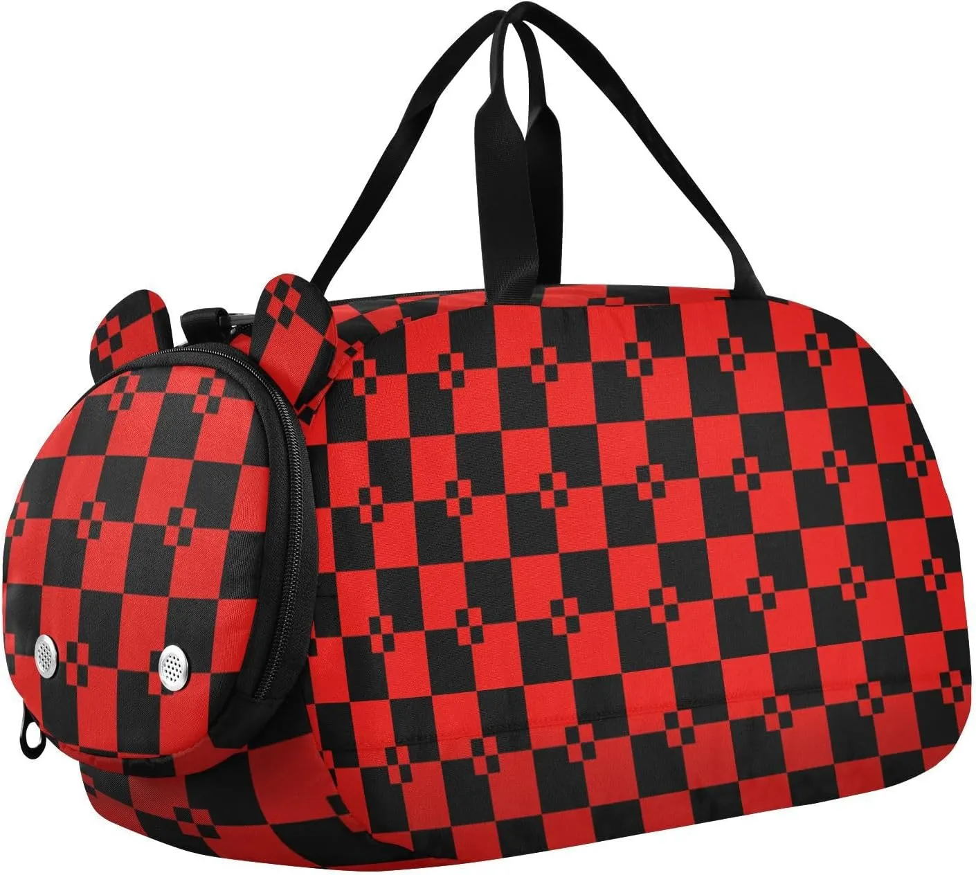 Buffalo Plaid Black Red Small Gym Bag with Shoes Compartment Lightweight Weekender Overnight Dance Bag for School Practice, Sports, Travel