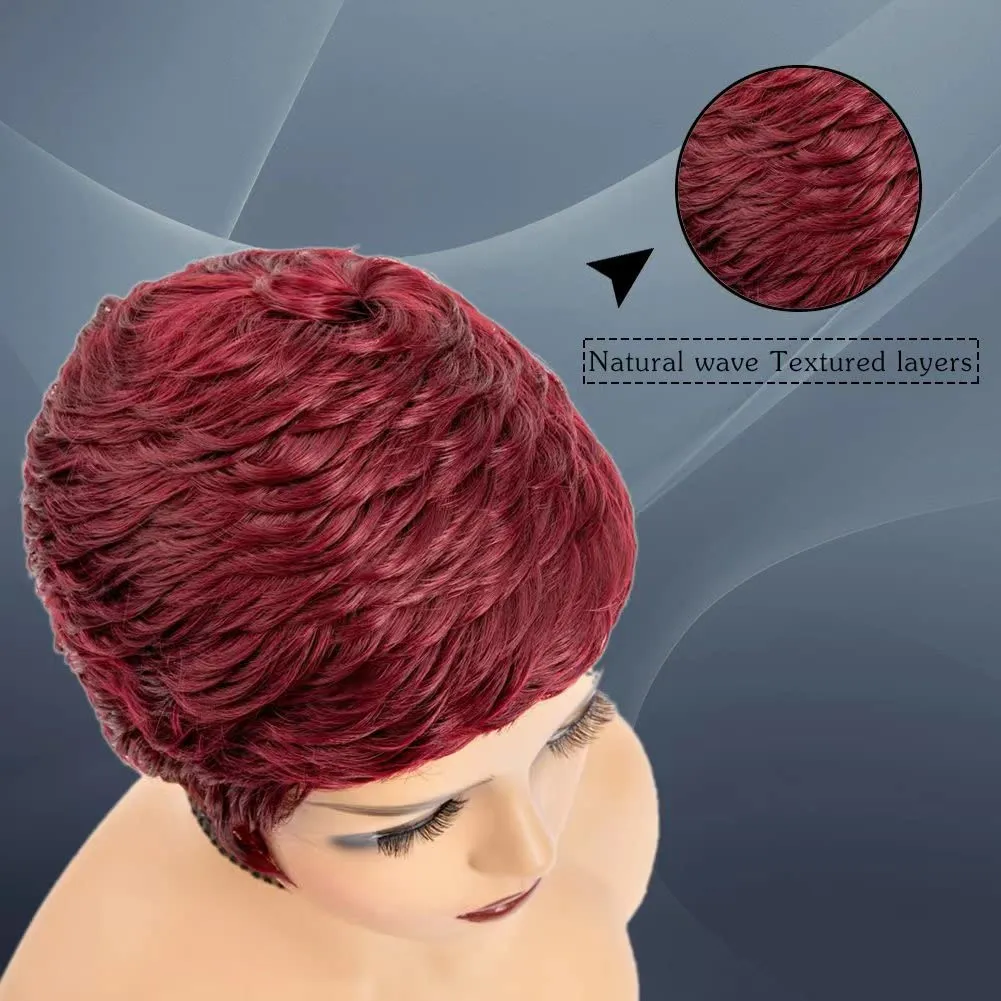 Burgundy Short Pixie Cut Wig for Black Women - Glueless Wigs (99J#)