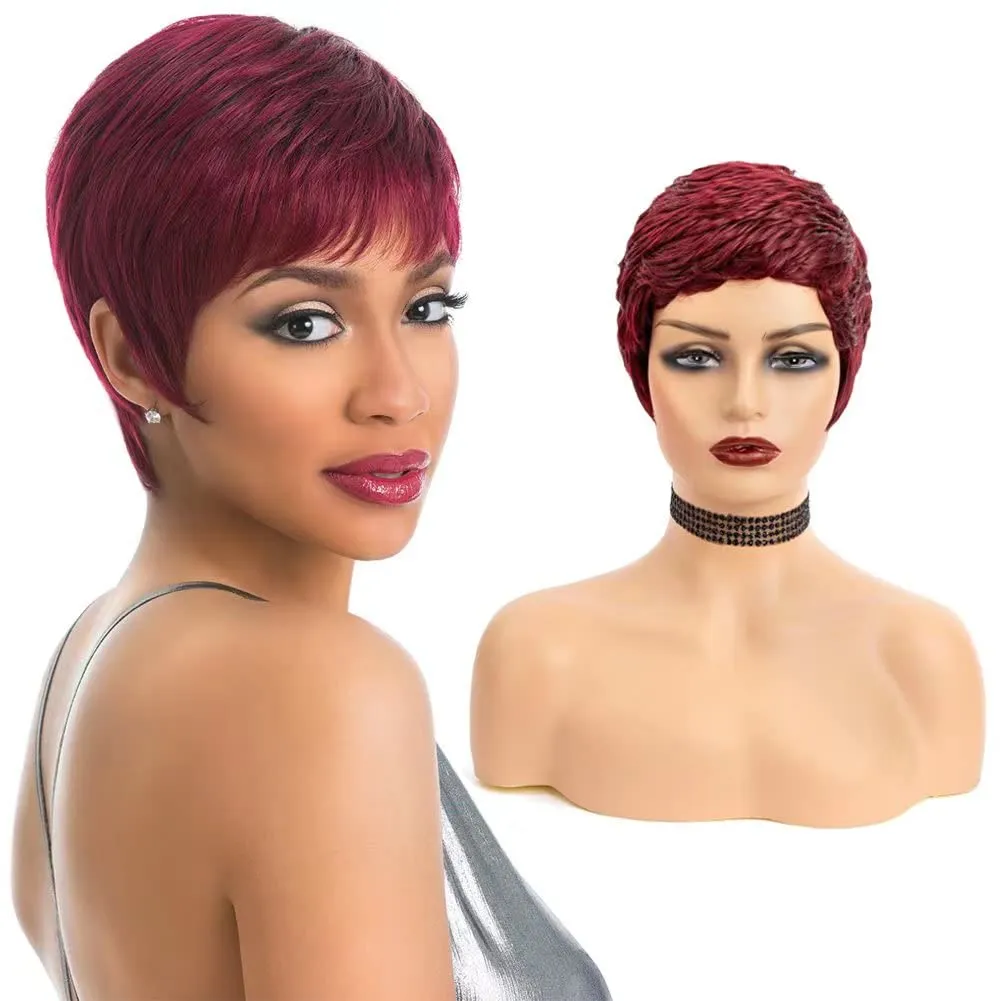 Burgundy Short Pixie Cut Wig for Black Women - Glueless Wigs (99J#)
