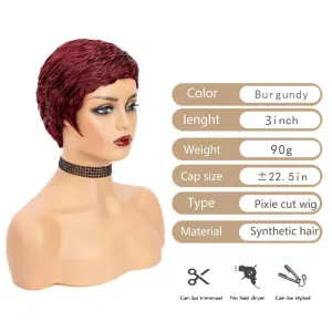 Burgundy Short Pixie Cut Wig for Black Women - Glueless Wigs (99J#)
