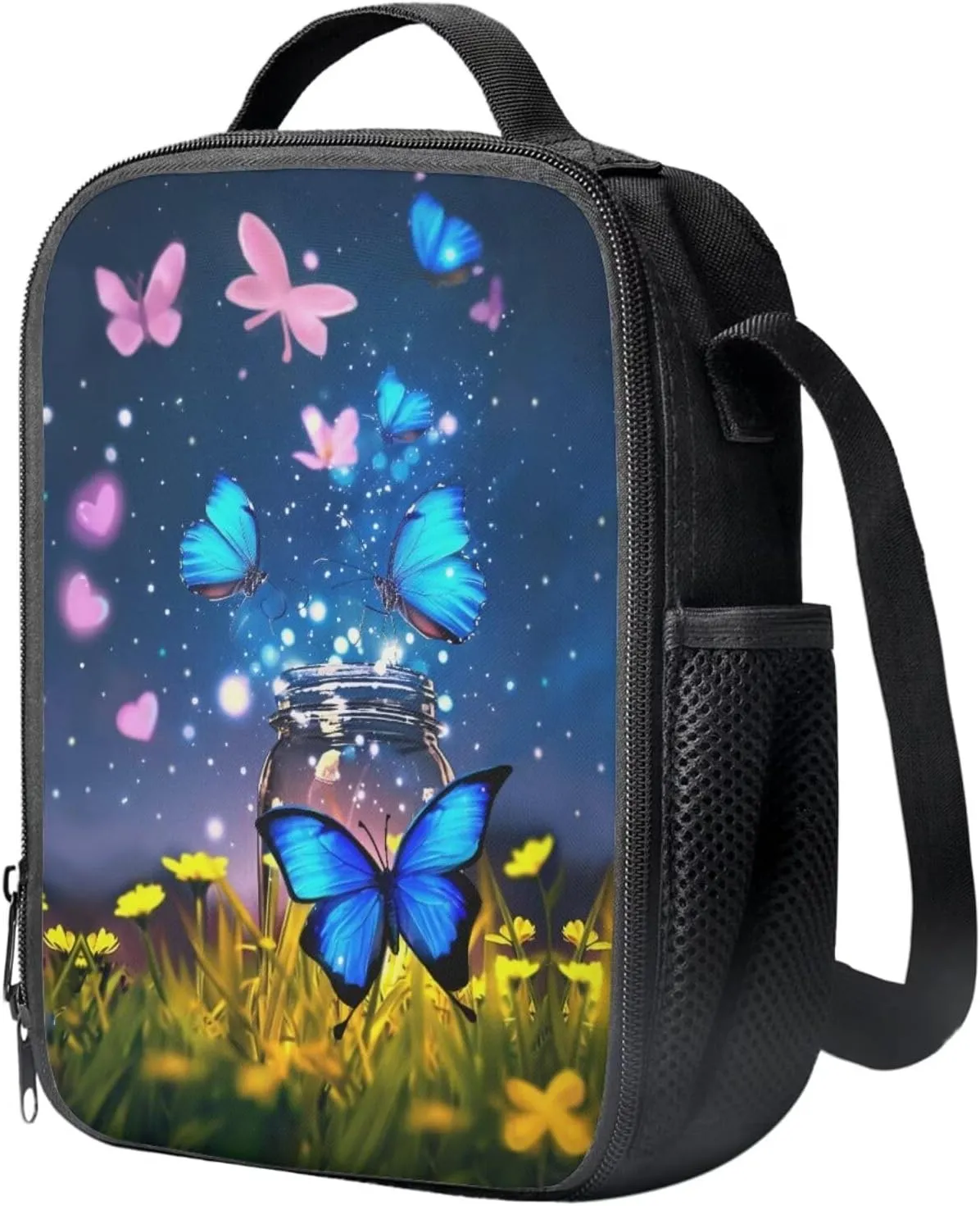 Butterfly Kids Backpack for Boys with Insulated Bento Lunch Case Cool School Shoulder Bag with 1 Compartment Wear Resistant Meadow Bookbag Set for Kids Elementary School Student