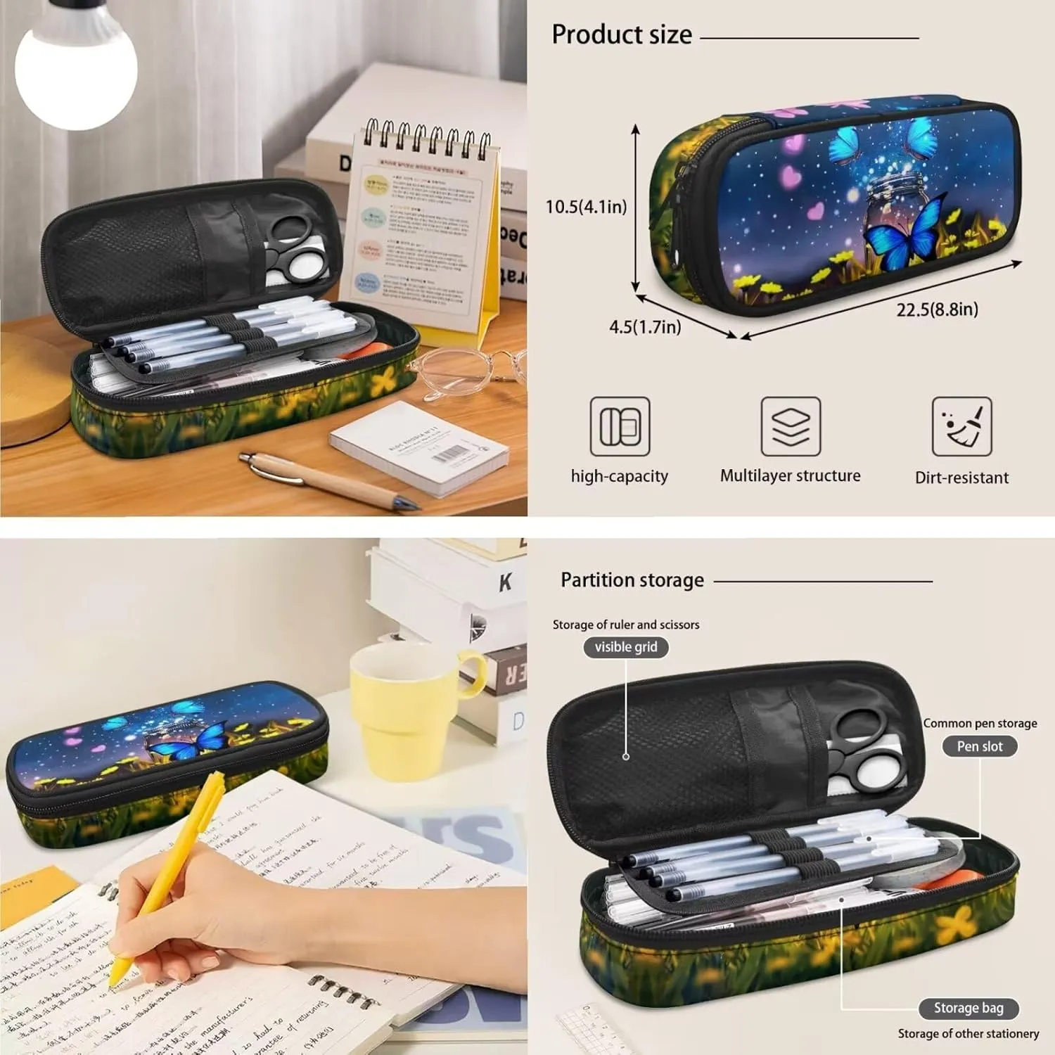 Butterfly Kids Backpack for Boys with Insulated Bento Lunch Case Cool School Shoulder Bag with 1 Compartment Wear Resistant Meadow Bookbag Set for Kids Elementary School Student