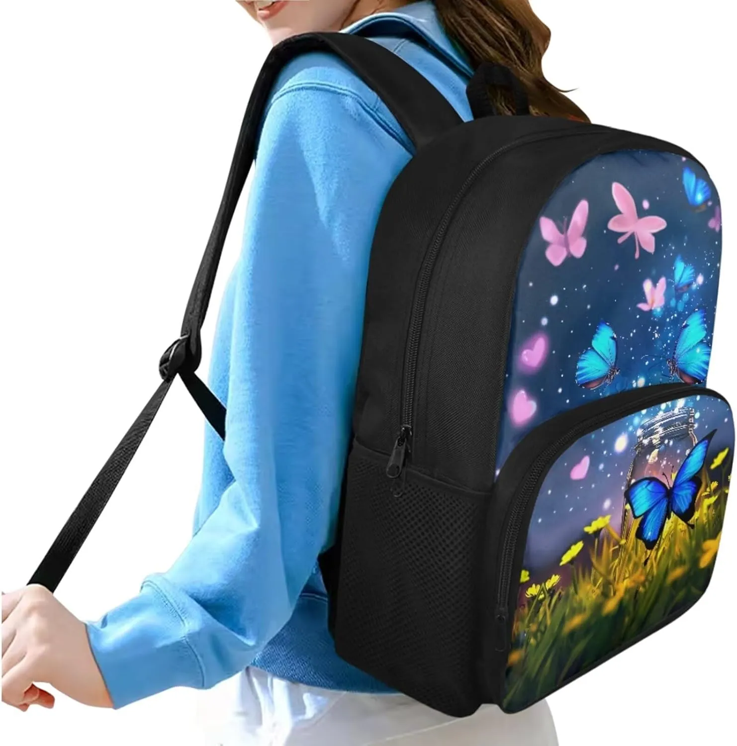 Butterfly Kids Backpack for Boys with Insulated Bento Lunch Case Cool School Shoulder Bag with 1 Compartment Wear Resistant Meadow Bookbag Set for Kids Elementary School Student
