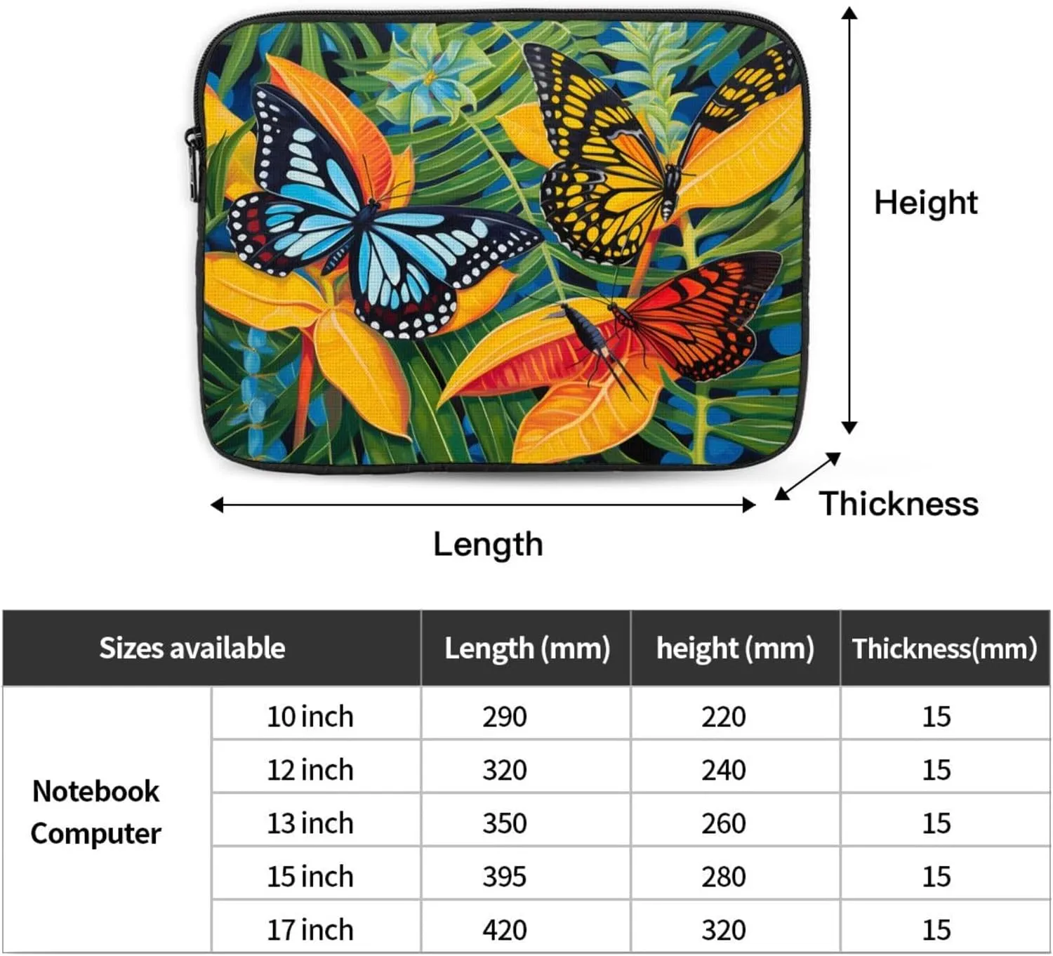 Butterfly On Green Leaves Laptop Inner Bag Laptop Sleeve Case Briefcase Carrying Laptop Cover