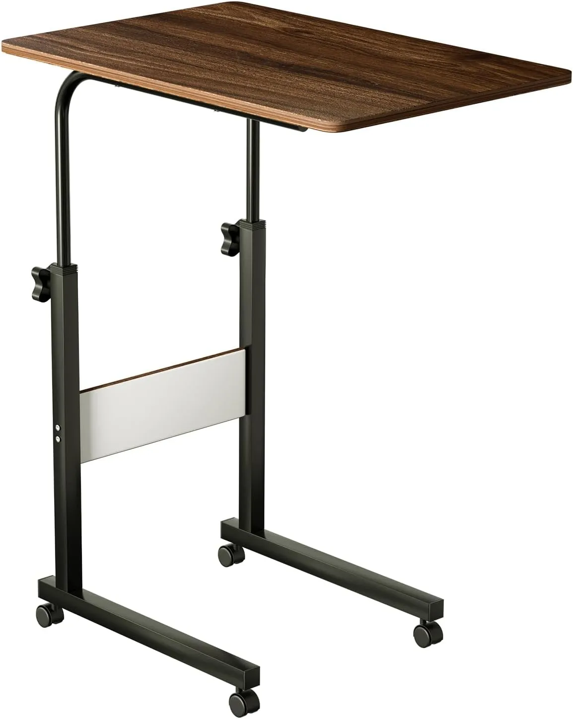 C Shaped Laptop Table with Wheels for Small Spaces, Adjustable Height Snack Side Tray Table for Couch Bed Sofa Living Room Bedroom Bedside (Brown)