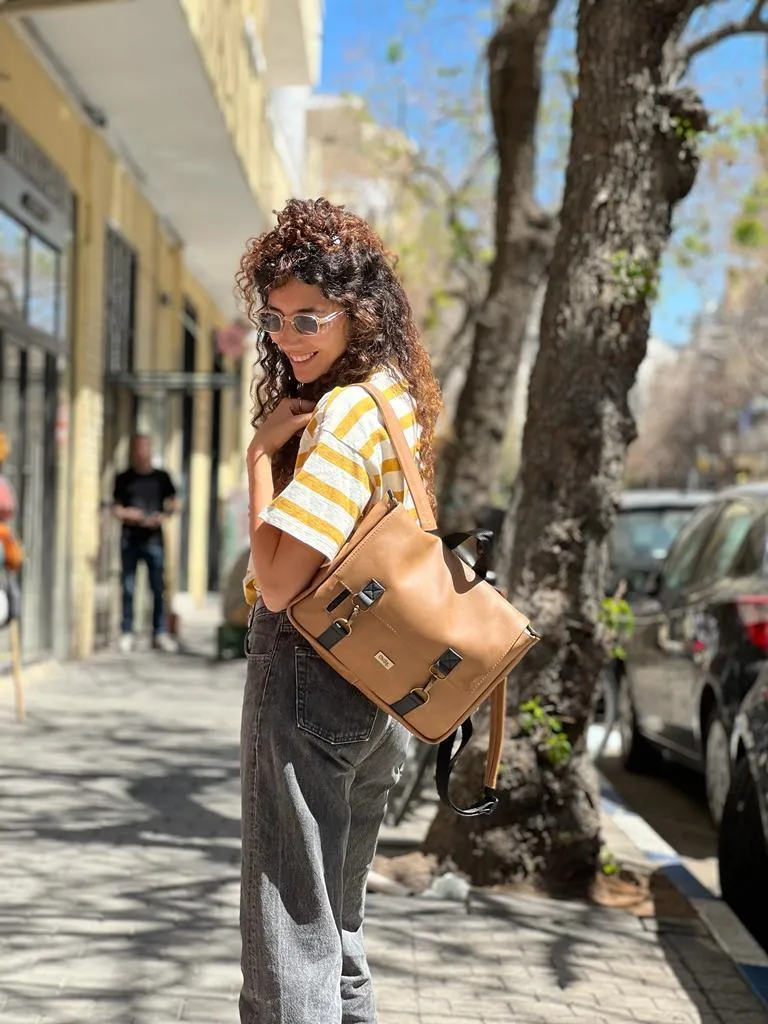 Camel Vegan Leather 'Jaffa' Backpack/Side Bag